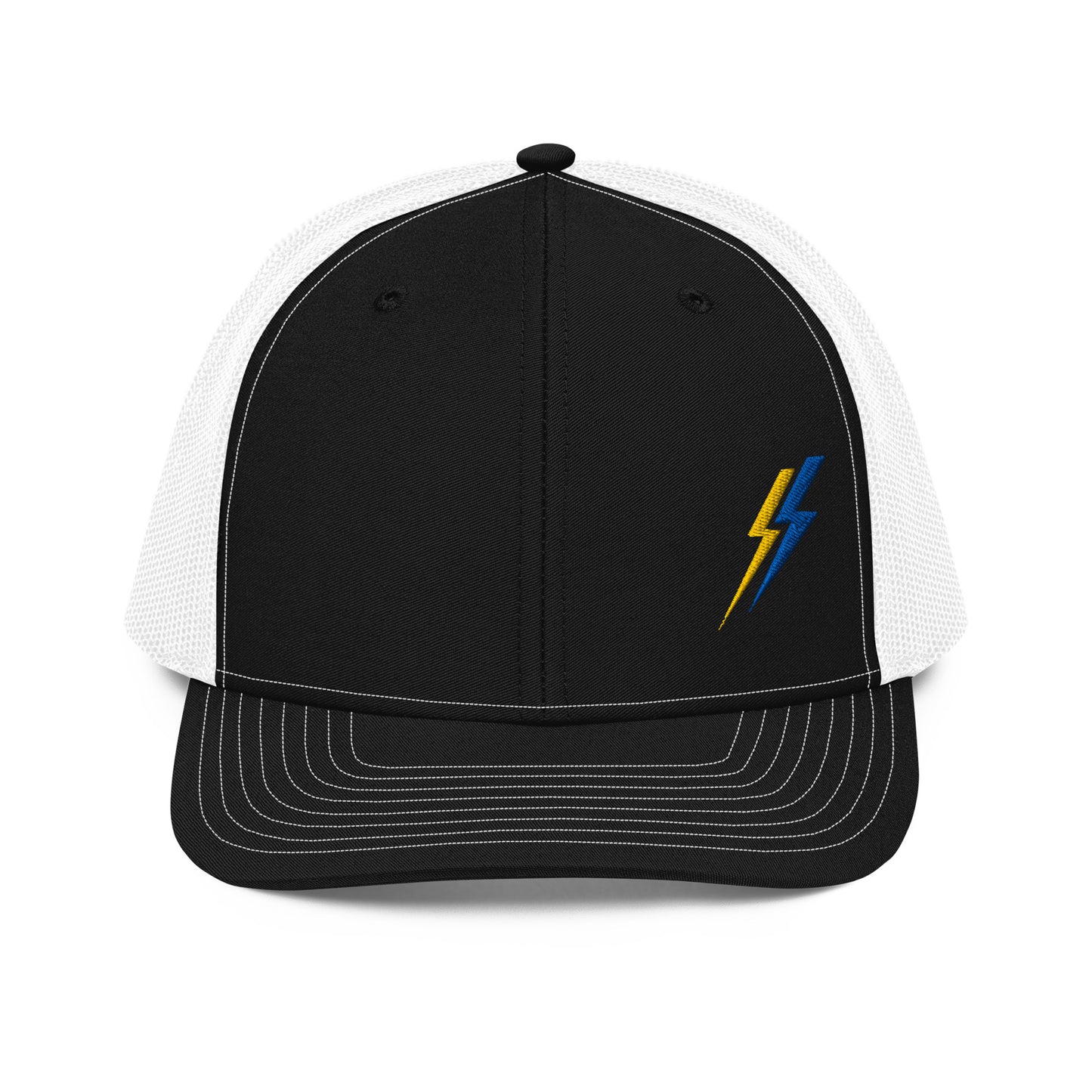 Lineman and electrician hat. ARC Apparel lightning bolts on front left side. Black front white back