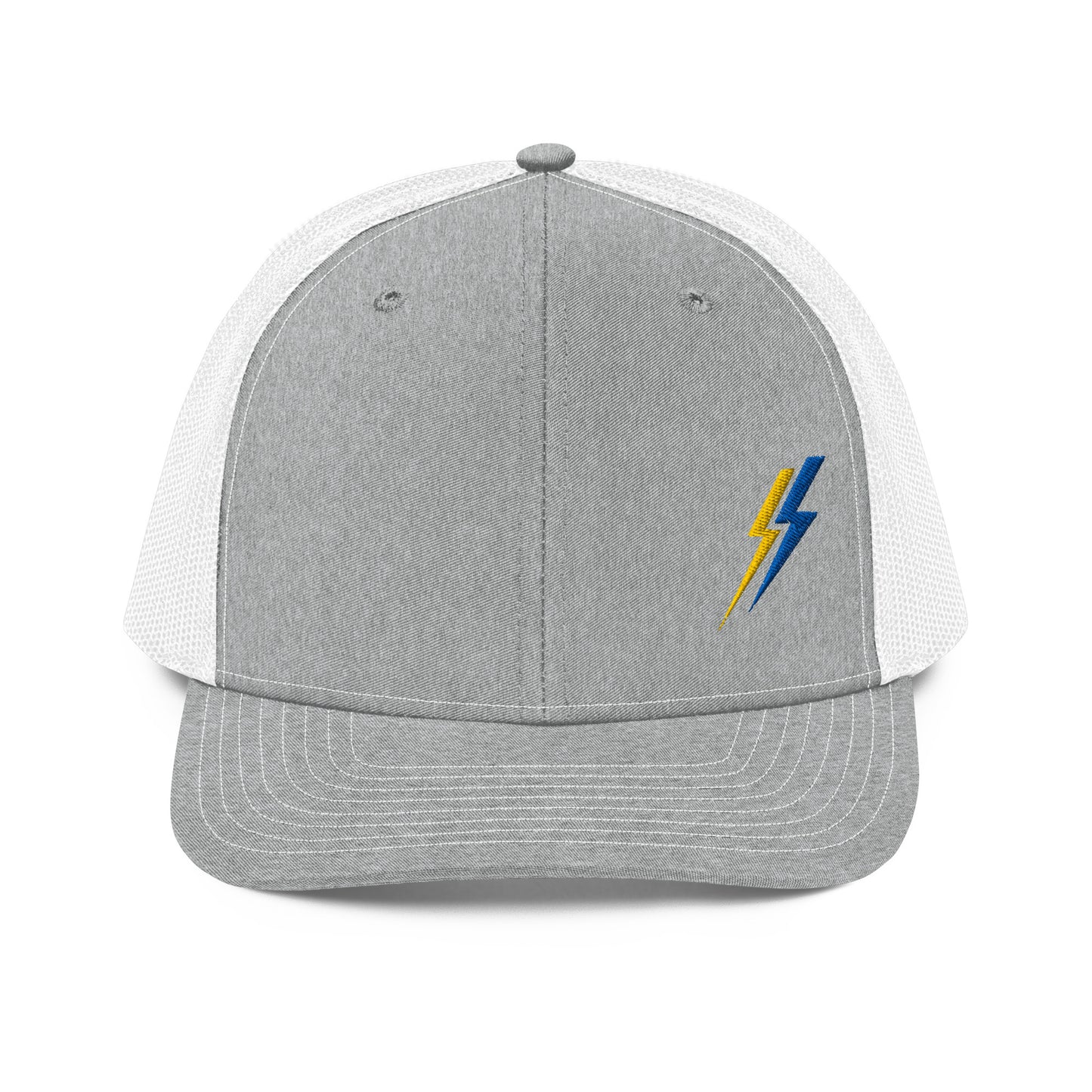 Lineman and electrician hat. ARC Apparel lightning bolts on front left side. Grey front white back