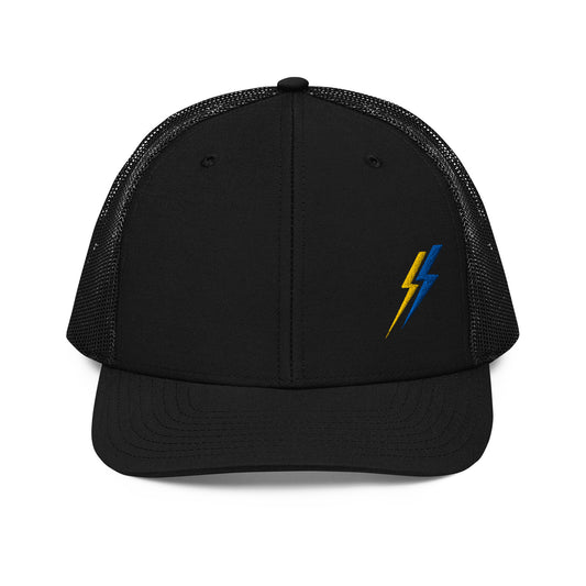 Lineman and electrician hat. ARC Apparel lightning bolts on front left side. All black