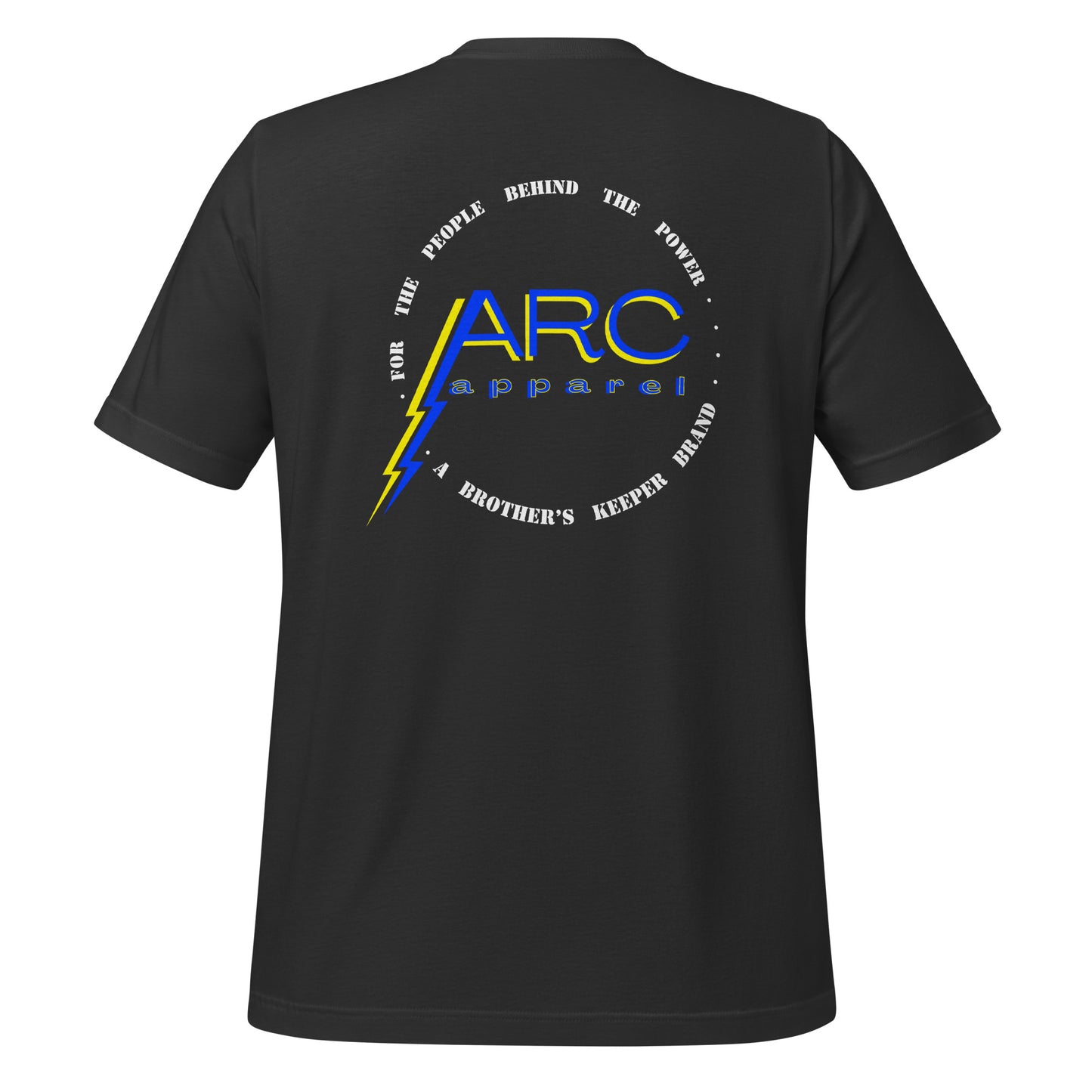 Grey arc apparel lineman and electrician shirt. ARC Apparel logo on back with motto.