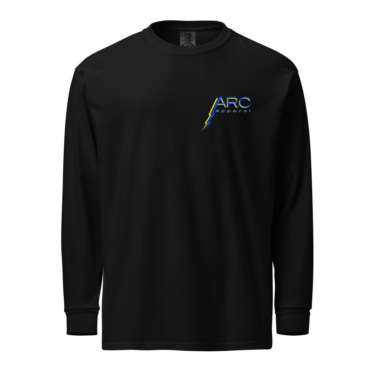 Black long sleeve arc apparel lineman and electrician shirt. arc apparel logo on front