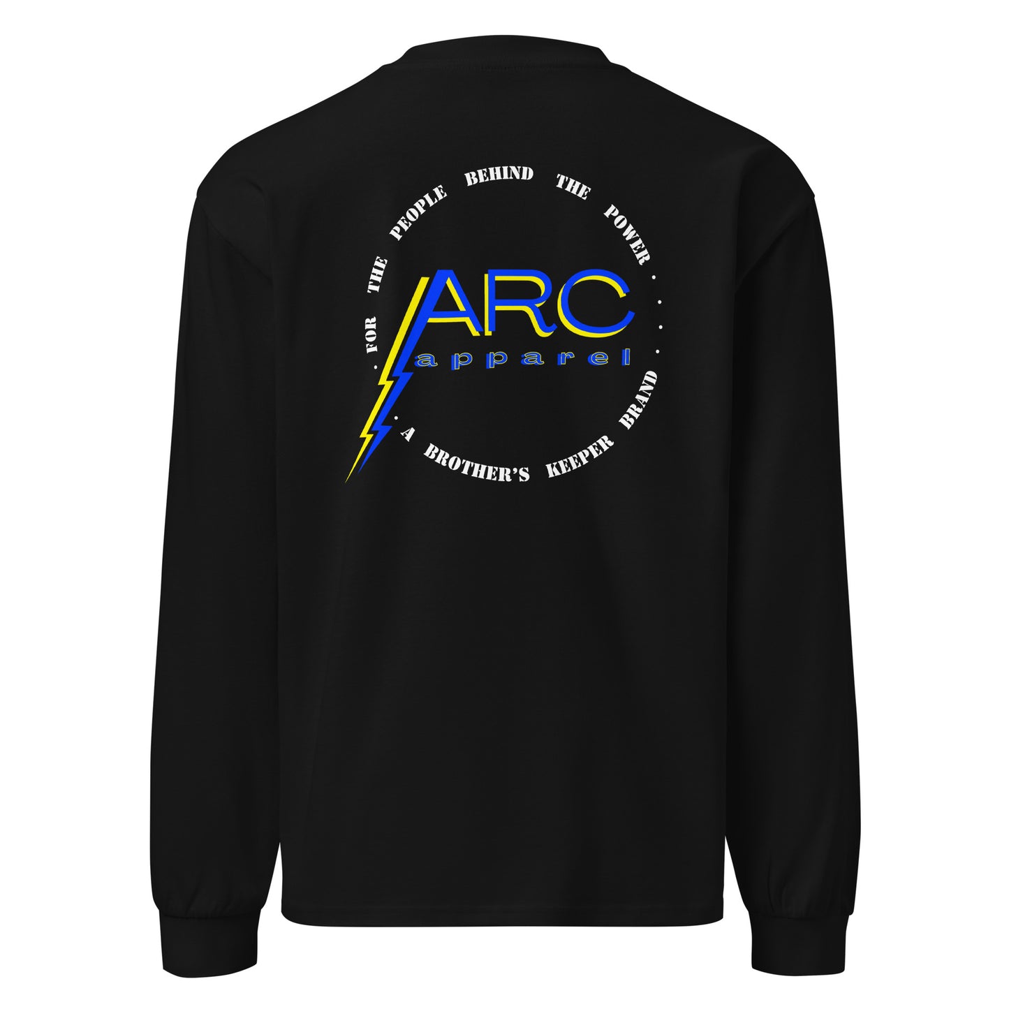 Black long sleeve arc apparel lineman and electrician shirt. ARC Apparel logo on back with motto.