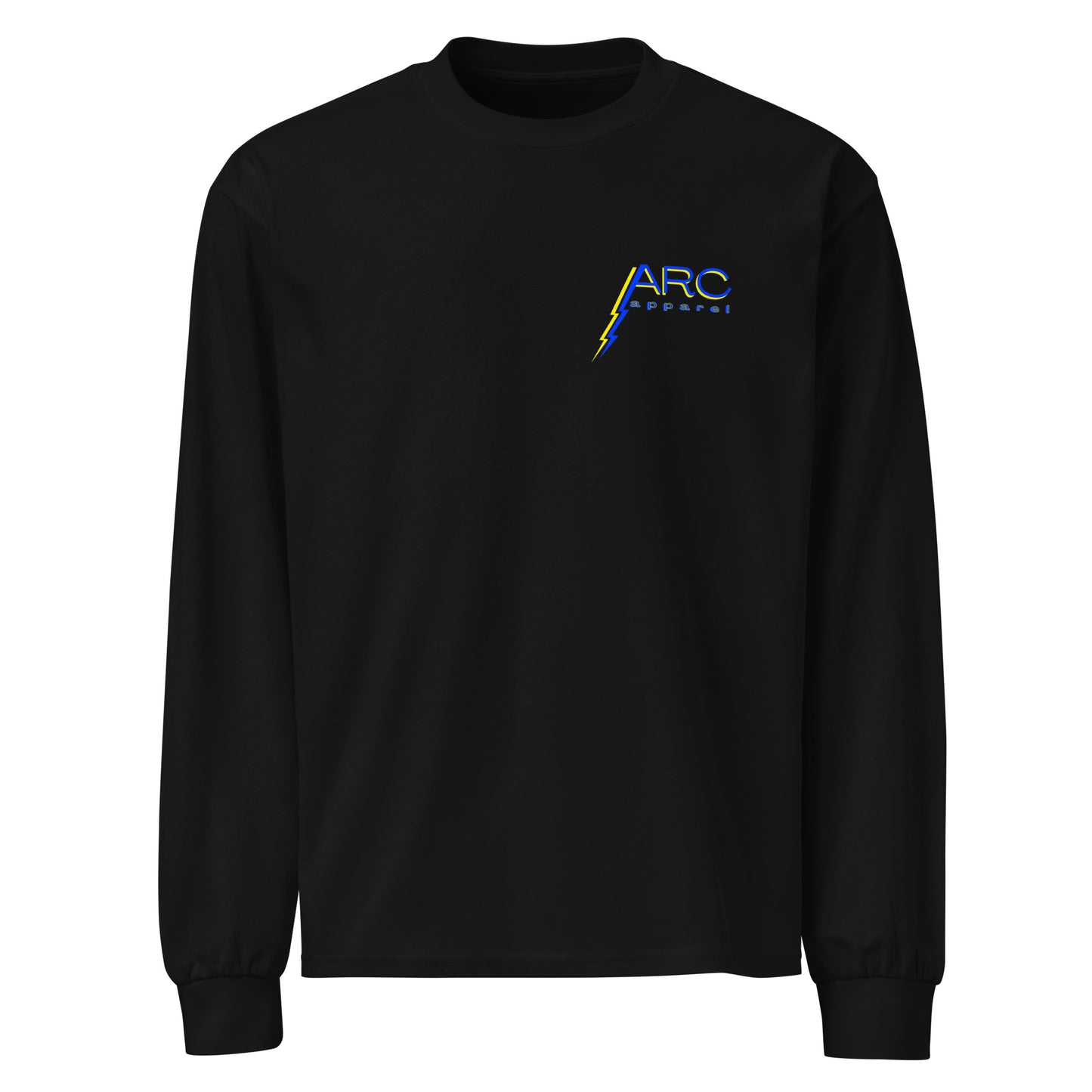 Black long sleeve arc apparel lineman and electrician shirt. arc apparel logo on front