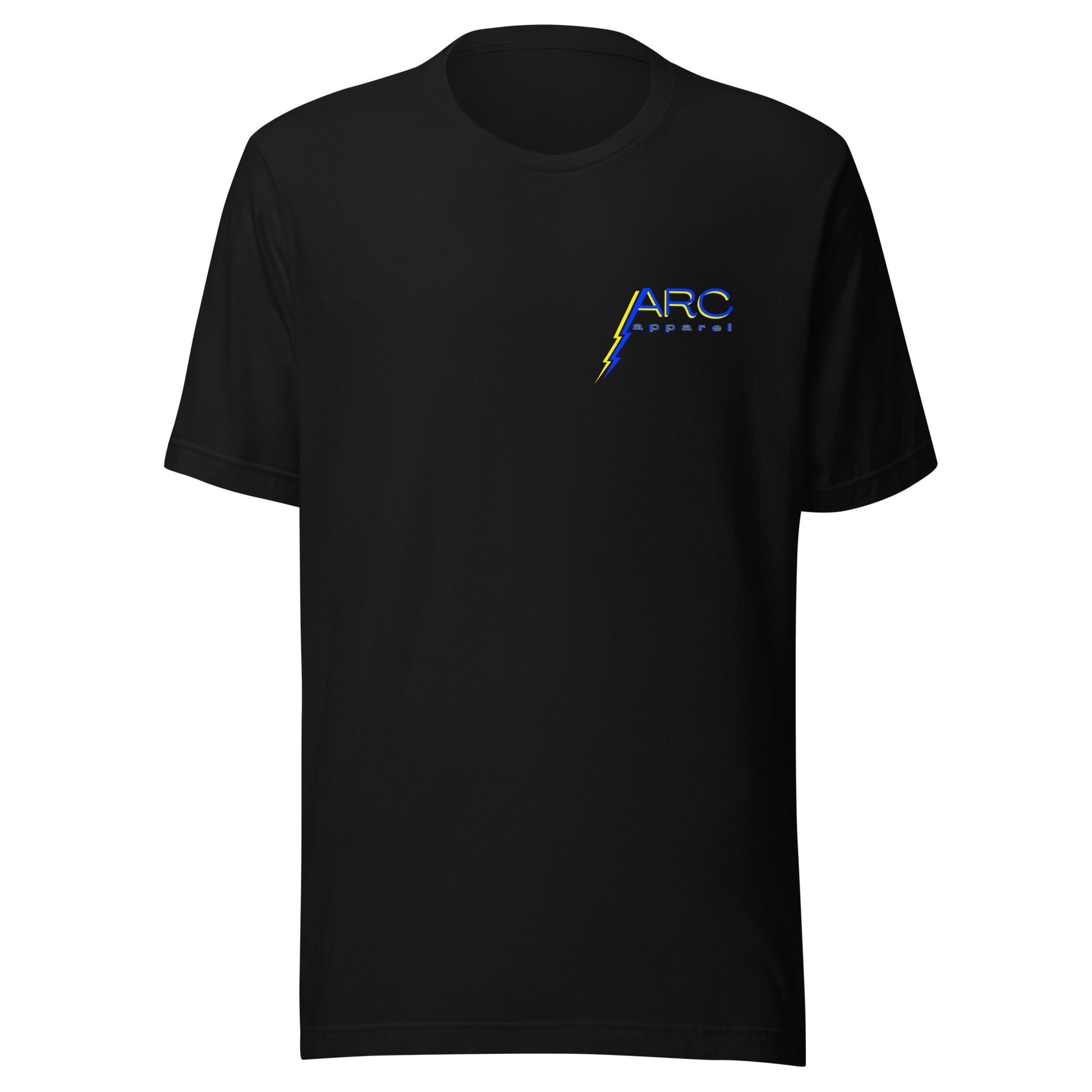black shirt with arc apparel logo on front
