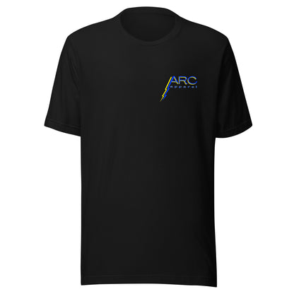 Black high voltage lineman shirt. ARC apparel logo on front