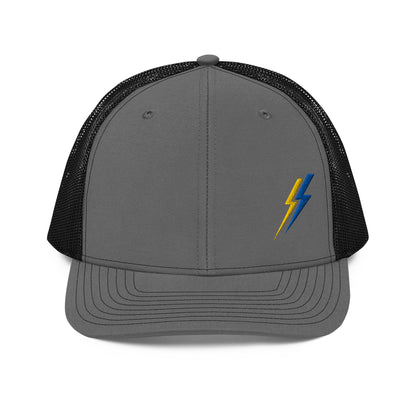 Lineman and electrician hat. ARC Apparel lightning bolts on front left side. Grey front black back