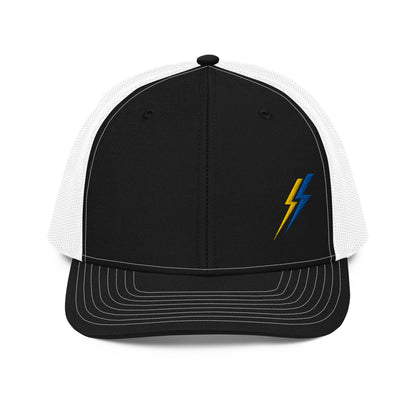 Lineman and electrician hat. ARC Apparel lightning bolts on front left side. Black front white back