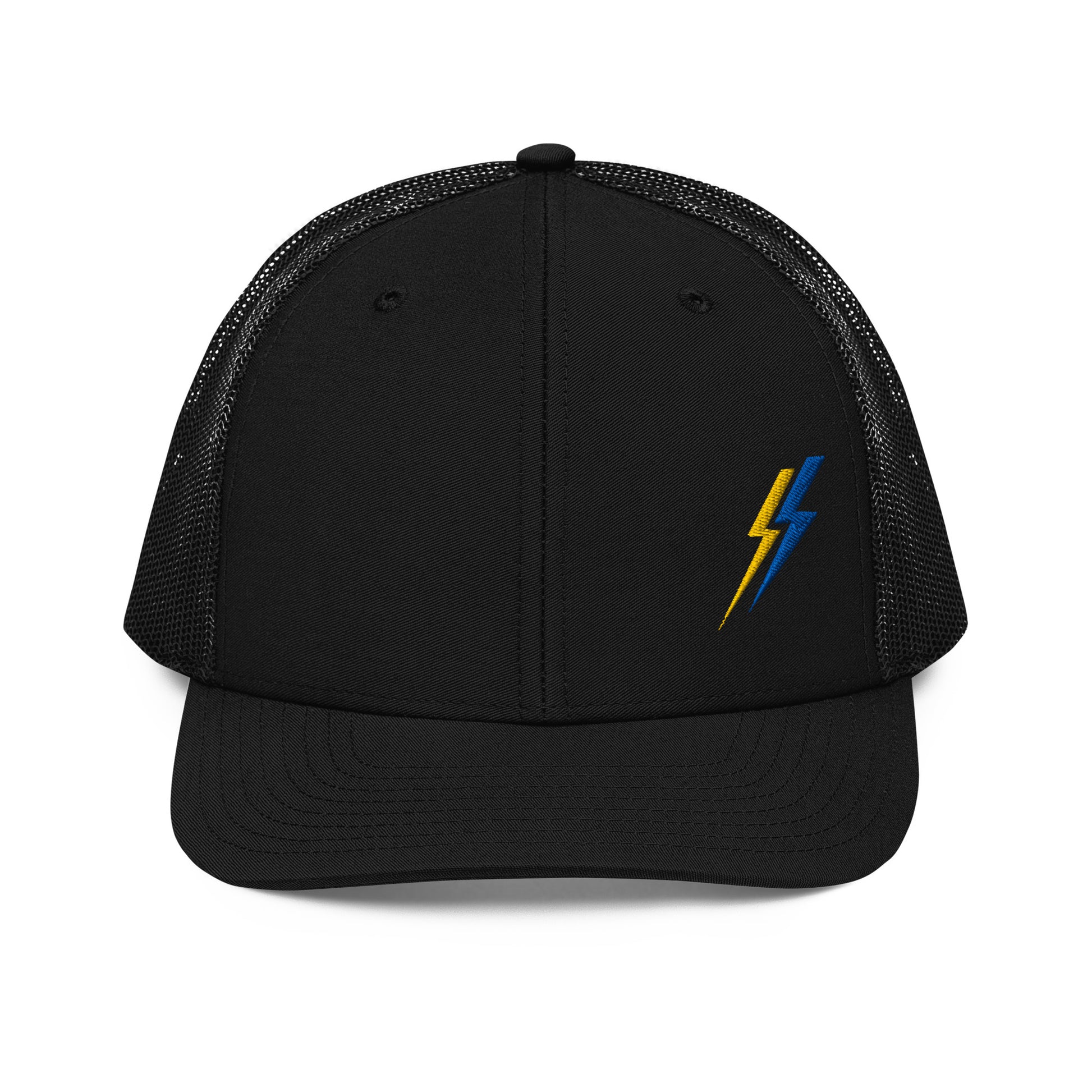 Lineman and electrician hat. ARC Apparel lightning bolts on front left side. All black