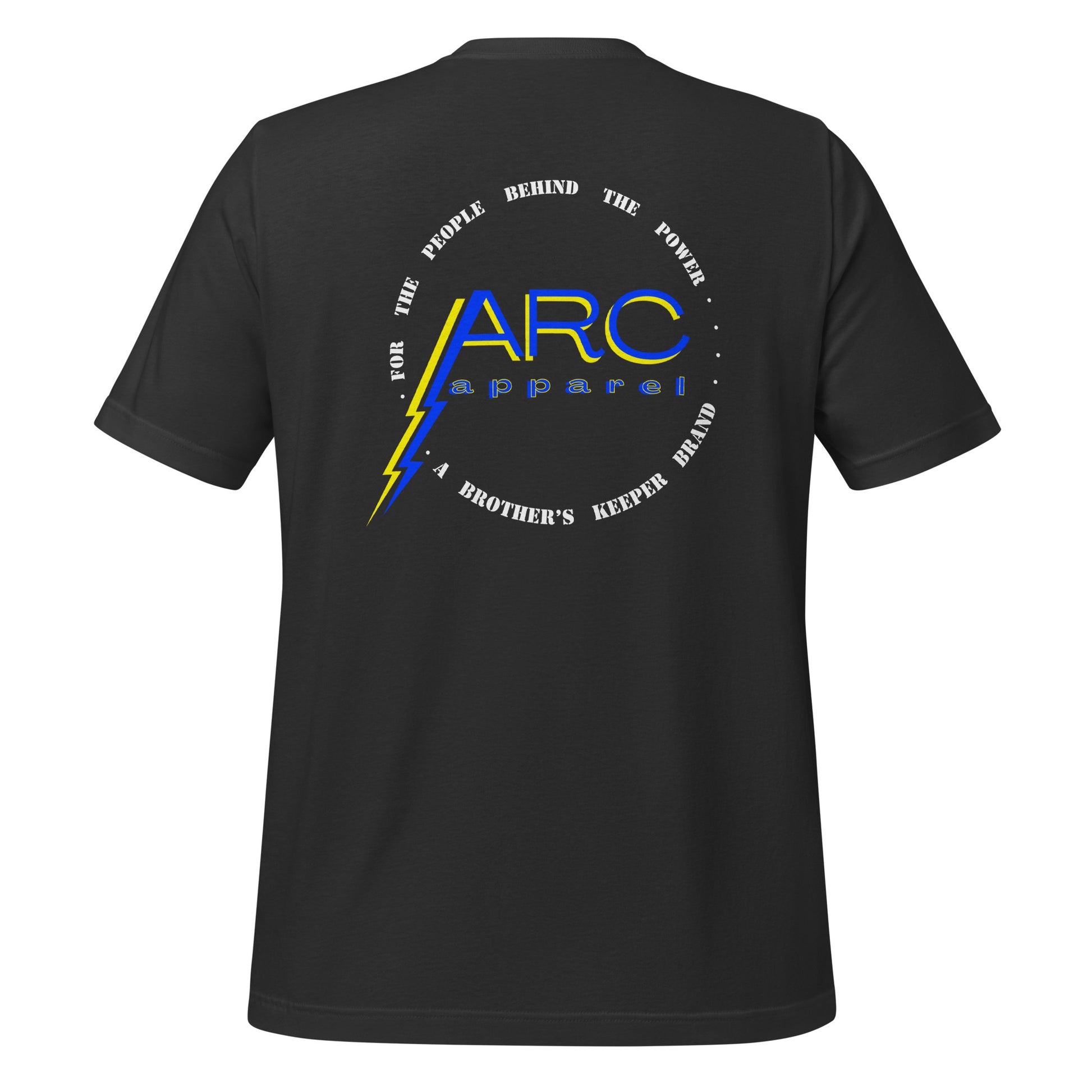 Grey arc apparel lineman and electrician shirt. ARC Apparel logo on back with motto.