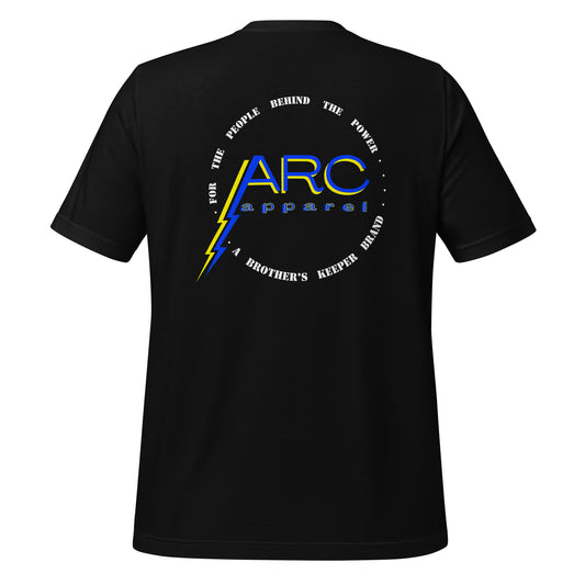 Black arc apparel lineman and electrician shirt. ARC Apparel logo on back. 