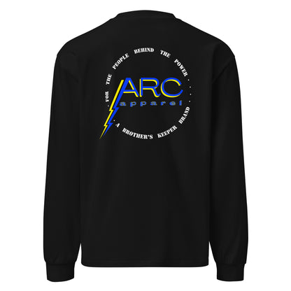 Black long sleeve arc apparel lineman and electrician shirt. ARC Apparel logo on back with motto.