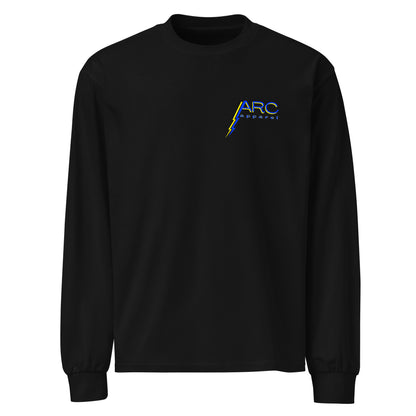Black long sleeve arc apparel lineman and electrician shirt. arc apparel logo on front