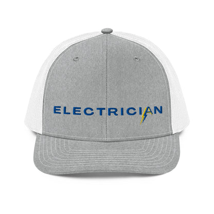 grey front white back Richardson Snapback trucker hat for electricians. ARC Apparel branded A in the word electrician.